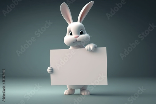 A rabbit holding a blank sign, generative AI © Kien