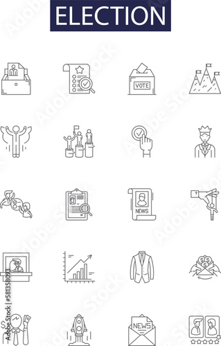 Election line vector icons and signs. Polling, Campaign, Ballot, Candidate, Popularity, Victory, Outcome, Services outline vector illustration set