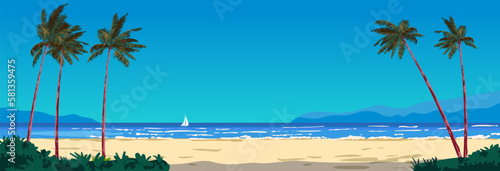 Tropical beach resort, exotical island, palms, ocean, sea banner