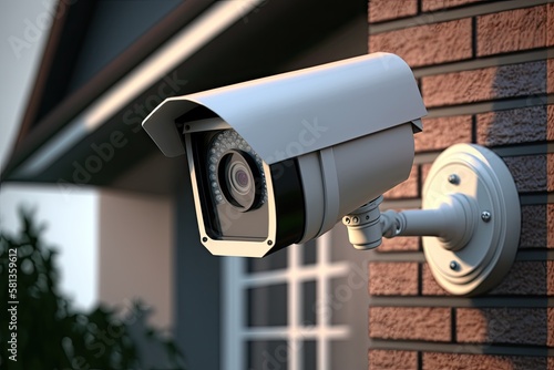 CCTV security cameras are installed on the house walls of private homes to monitor the property and prevent theft. Generative AI