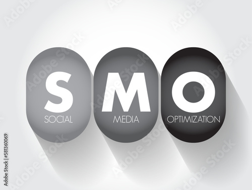 SMO Social Media Optimization - use of a number of outlets and communities to generate publicity to increase the awareness of a product, acronym text concept background