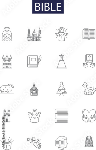 Bible line vector icons and signs. Jesus, Christianity, Scripture, Holy, Redemption, Faith, Bible, Salvation outline vector illustration set