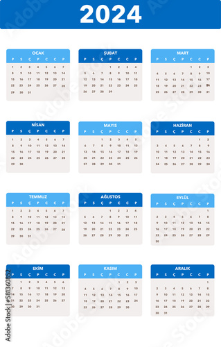 calendar of 2024 - 2024 takvimi - miladi takvim 2024