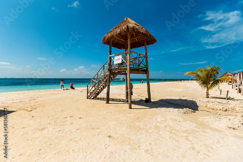 Tropical paradise beach with white sand and coco palms travel tourism wide panorama background. Luxury vacation and holiday  tropical beach resort concept. Beautiful beach design