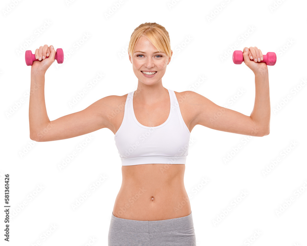 Light weights are for toning. Portrait of a young woman working out with dumbbells. Light weights are for toning. Portrait of a young woman working out with dumbbells.