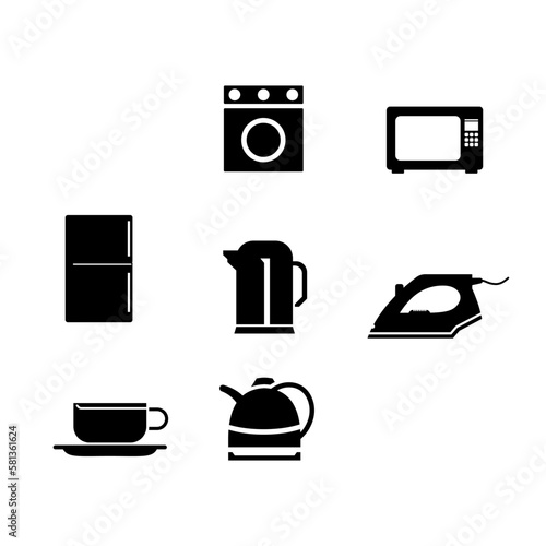Kitchen Appliances Icons Black & White Set Big Stock Vector illustrations