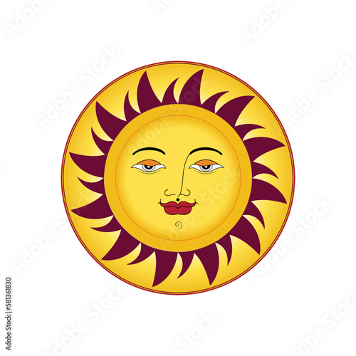 Sun face calm elegant looking cartoon face in a circle vector illustration