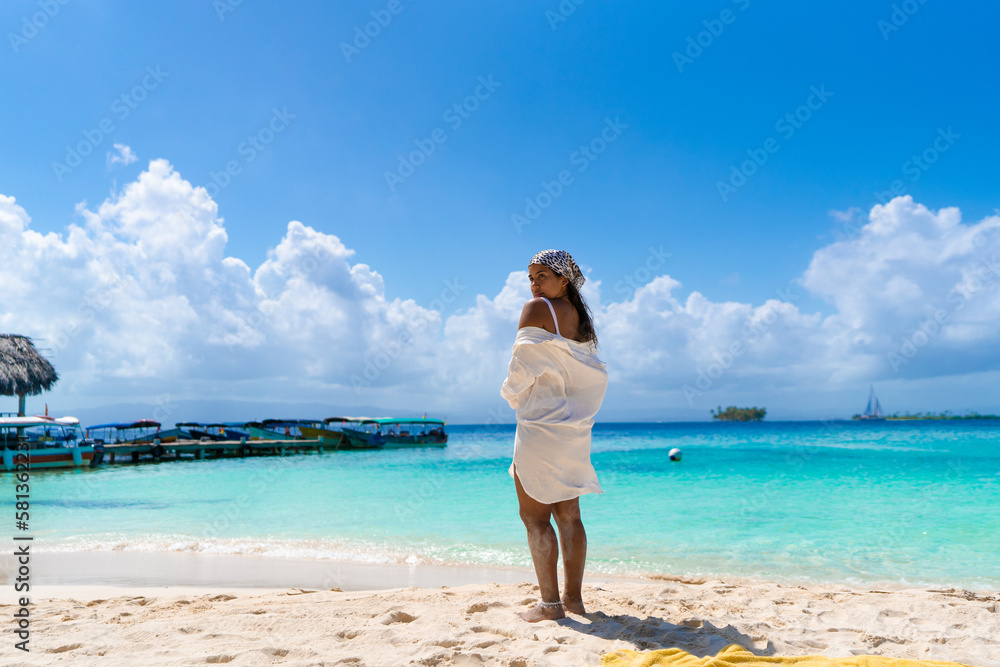 Colombian women on a Caribbean beach in San Blas Islands Colombian women on a Caribbean beach in San Blas Islands