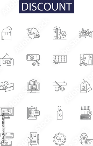 Discount line vector icons and signs. Rebate, Cut, Reduction, Markdown, Deal, Offer, Economy, Discounted outline vector illustration set