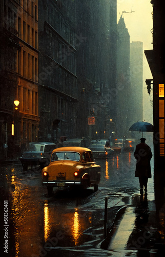 Scenes from the life of a city. streets in the rain. new york, 1950s, ai generative © ZoomTeam