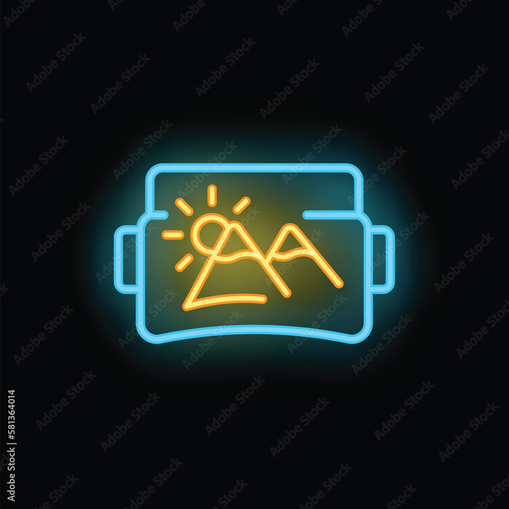 Vr landscape icon outline vector. Virtual tour. Online reality neon color isolated on black Vr landscape icon outline vector. Virtual tour. Online reality neon color isolated on black