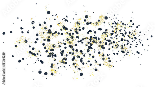Splash paint with gold glitter elements, abstract overlay design with golden decoration