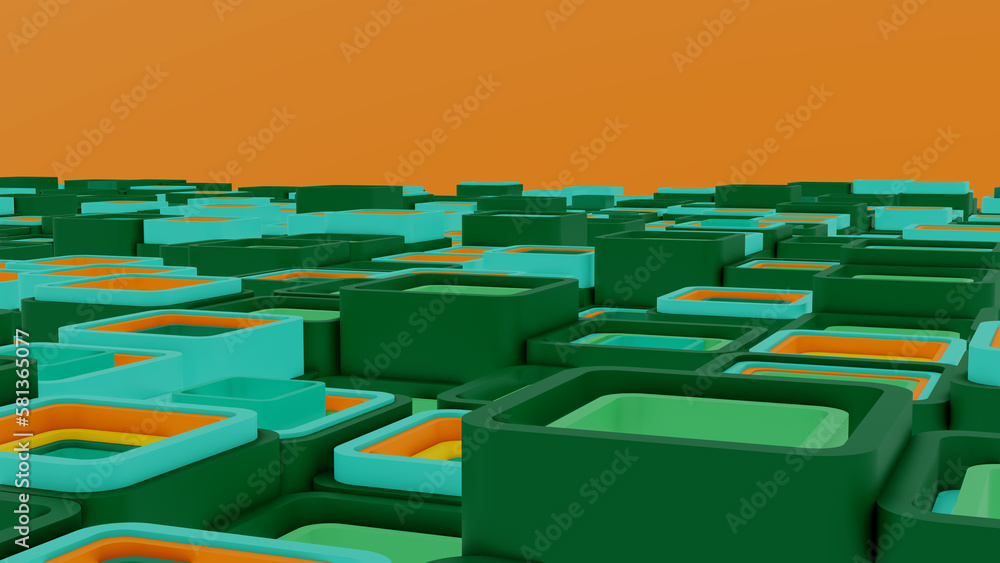 Fototapeta premium Orange and green wallpaper, 3D render