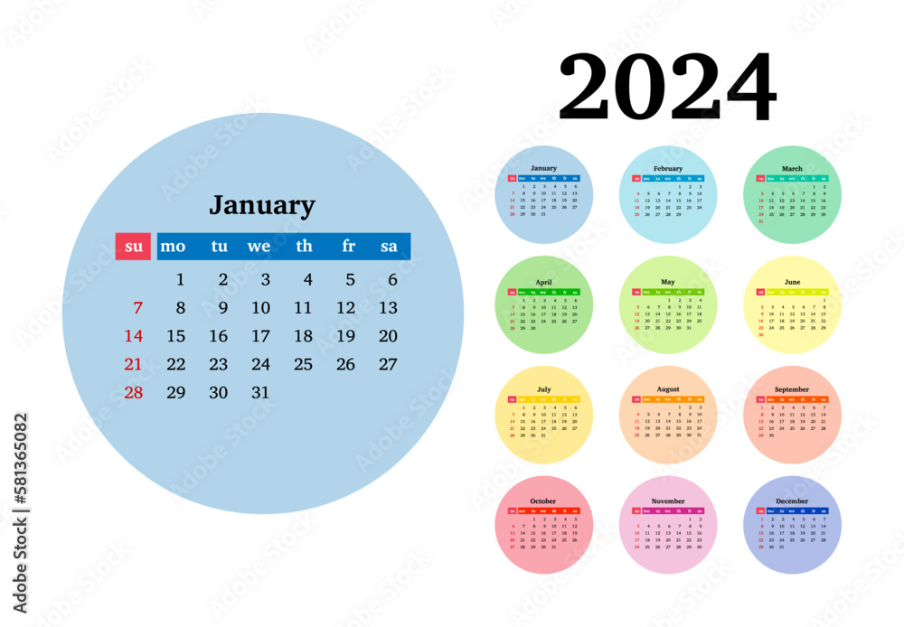 Calendar for 2024 isolated on a white background Calendar for 2024 isolated on a white background