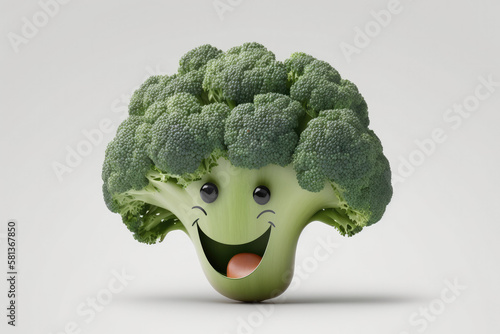 Broccoli with a smiling face, generative ai