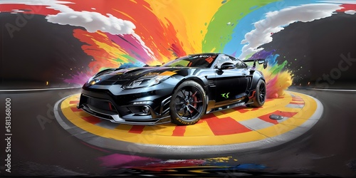 The Painted Ride: An Artistic Interpretation of Car Design.  3d illustration. ai generative technology vr ready, virtualrealityart. photo