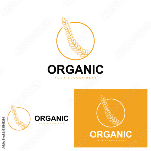 Wheat Rice Logo, Agricultural Organic Plants Vector, Luxury Design Golden Bakery Ingredients