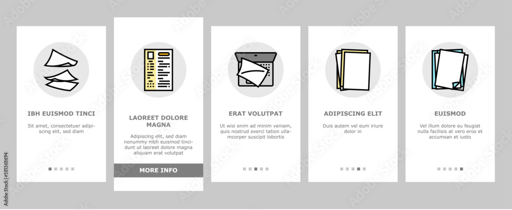 paper document office note page onboarding icons set vector paper document office note page onboarding icons set vector