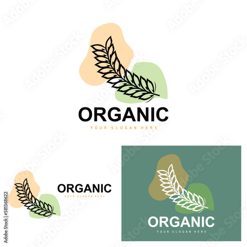 Wheat Rice Logo, Agricultural Organic Plants Vector, Luxury Design Golden Bakery Ingredients