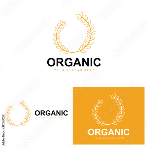 Wheat Rice Logo, Agricultural Organic Plants Vector, Luxury Design Golden Bakery Ingredients