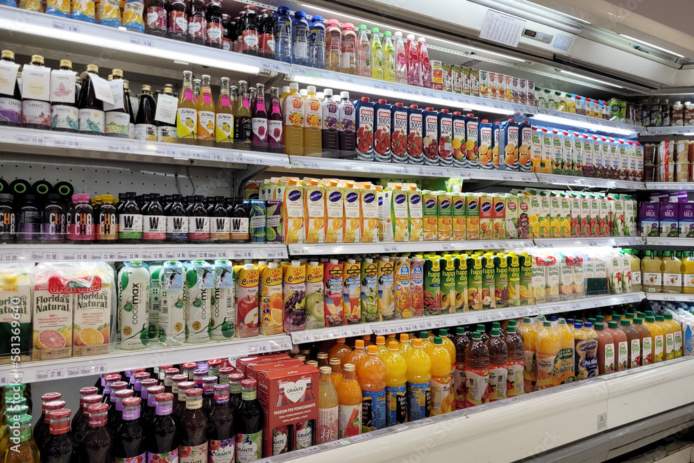 Kuala Lumpur, Malaysia 12 Mar 2023 Huge fridge with various choice