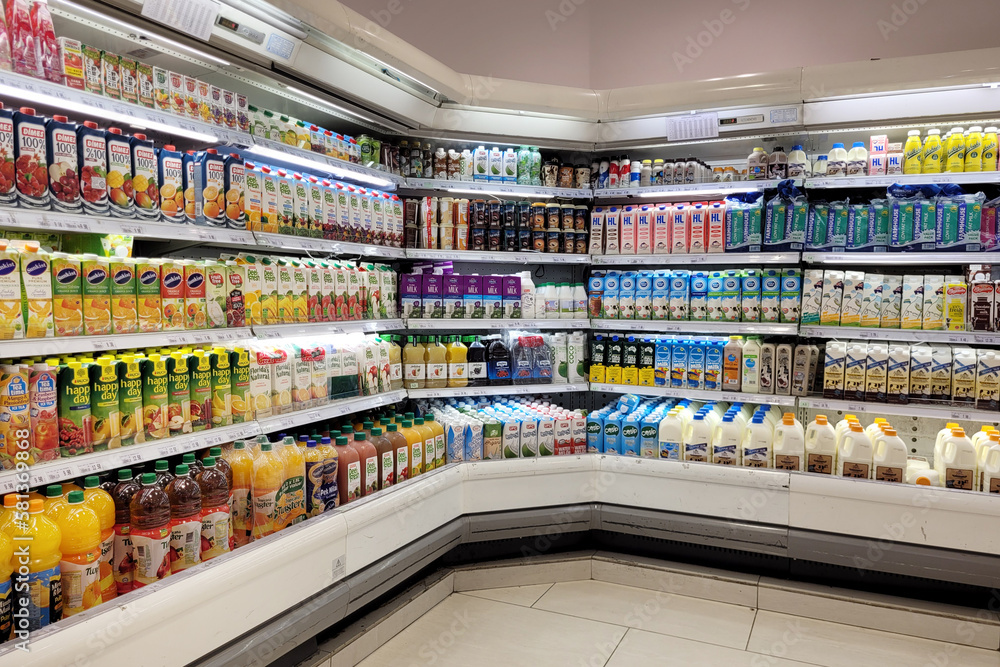 Kuala Lumpur, Malaysia 12 Mar 2023 Huge fridge with various choice