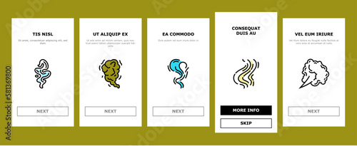smell smoke gas nose aroma onboarding icons set vector