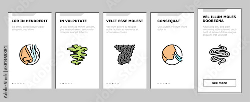 smell smoke gas nose aroma onboarding icons set vector