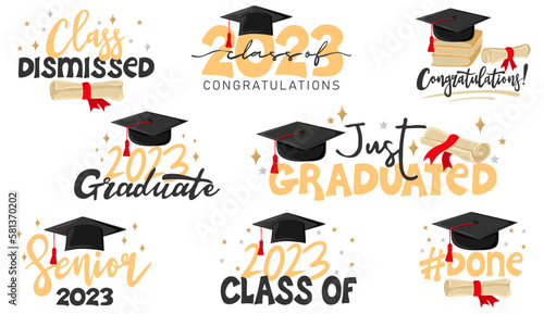 Fotografia Inspiration and motivation graduation party quotes with graduation cap and scroll of diploma