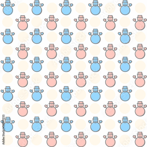Seamless pattern with cute snowmans