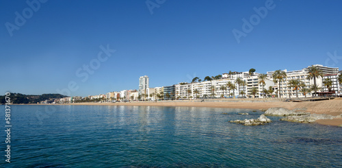 Fototapeta Naklejka Na Ścianę i Meble -  panoramic view of the beach and village of LLoret de Mar, Costa Brava, Girona province, Catalonia, Spain