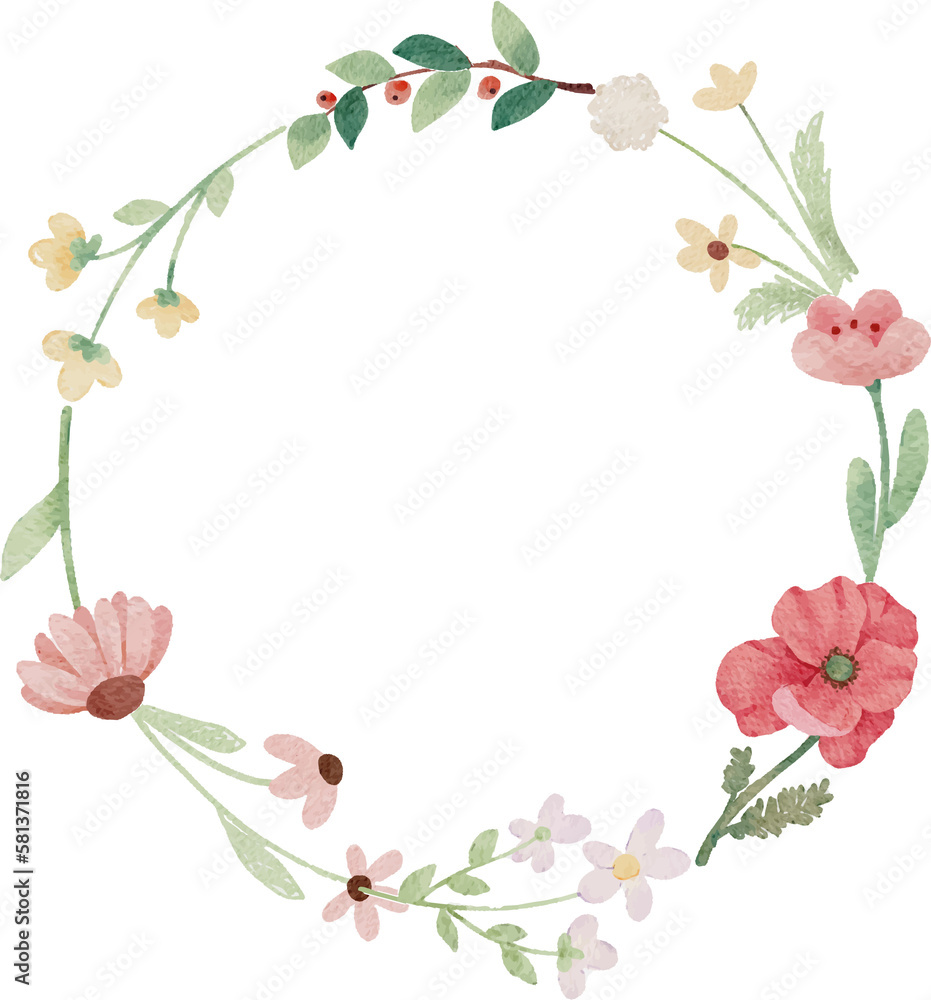 watercolor tiny wild flower botanical wreath frame