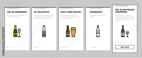 alcohol bottle glass drink bar onboarding icons set vector
