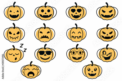 Set of orange pumpkins, jack o lantern