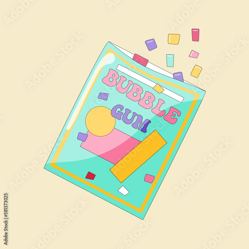 Gum pads box package in 80s or 90s trendy style