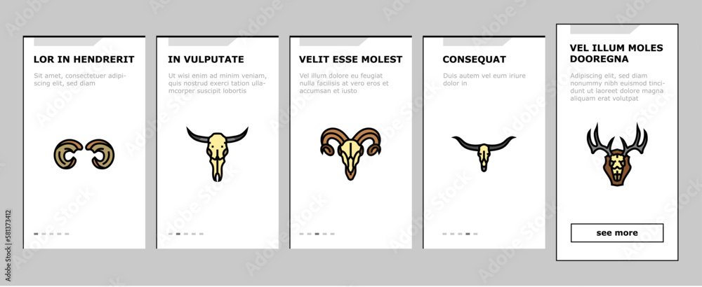 horn animal wildlife nature onboarding icons set vector
