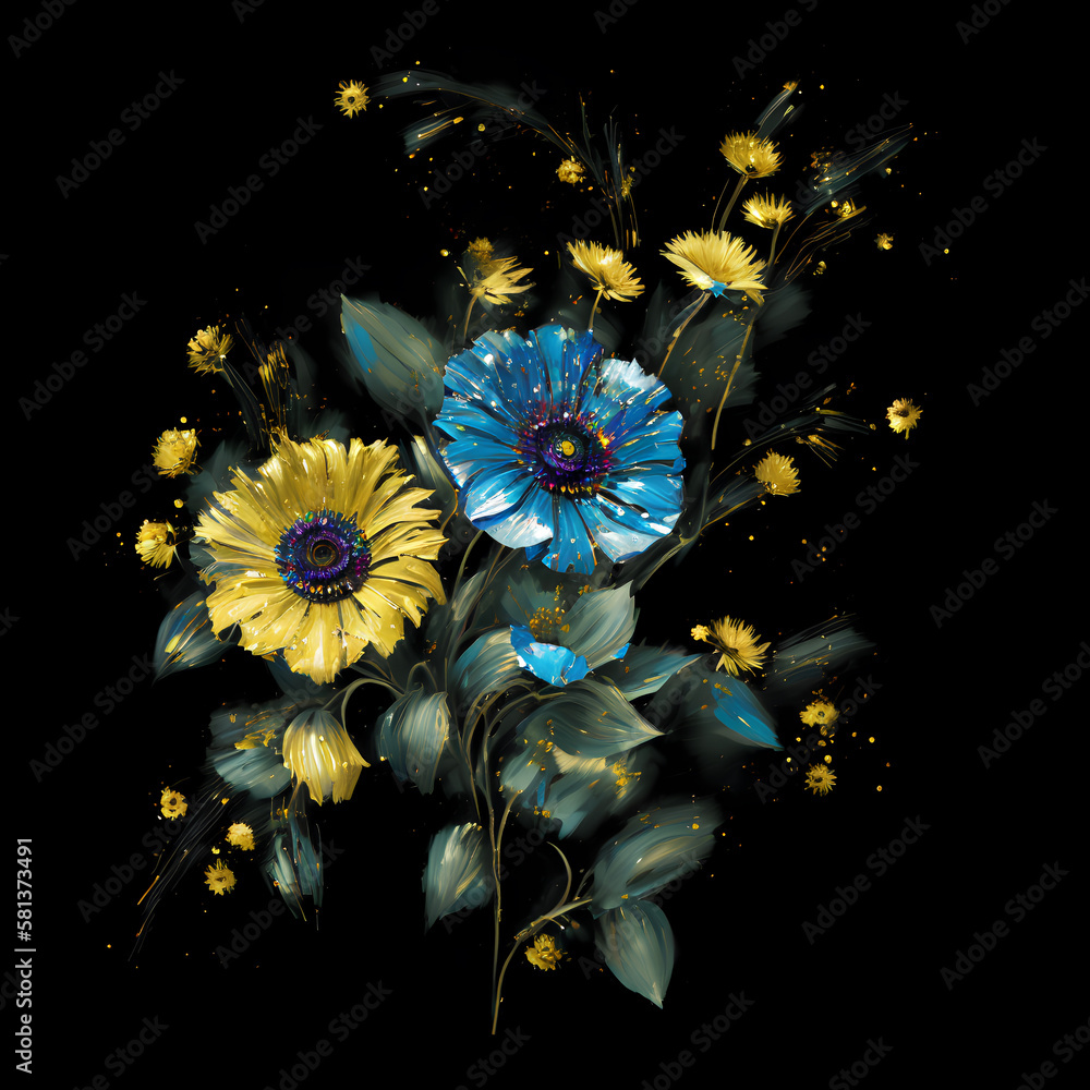 Sparkling flower arrangement, Glitter oil painting bouquet of flowers