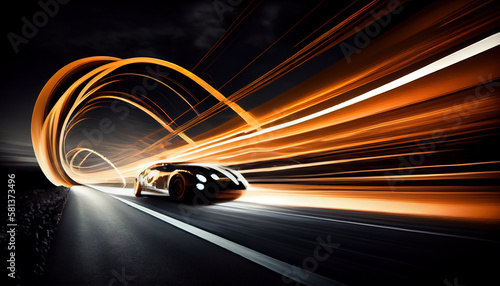 light trails from car fast motion, ai based © neirfy