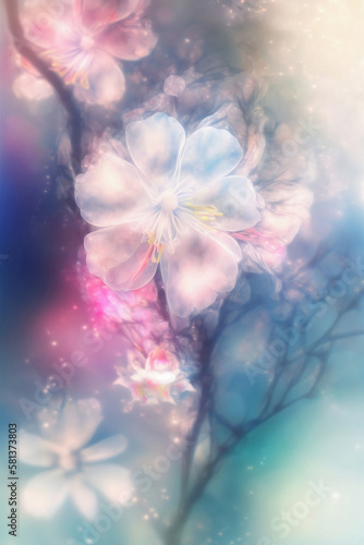 illustration white flowers on branch in pastel colors