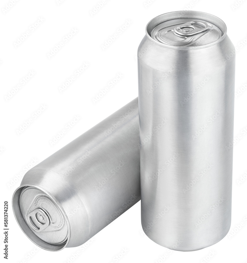 Two 500 ml aluminum beer cans isolated on transparent background Two 500 ml aluminum beer cans isolated on transparent background