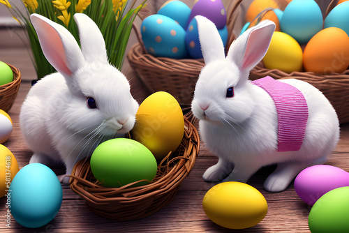 cute rabbit and easter eggs...