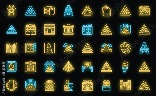 Louvre icons set outline vector. Painting picture. Adult museum neon color on black isolated