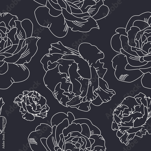 Rose seamless border pattern. on dar background Ornament for wedding invitations or greeting cards