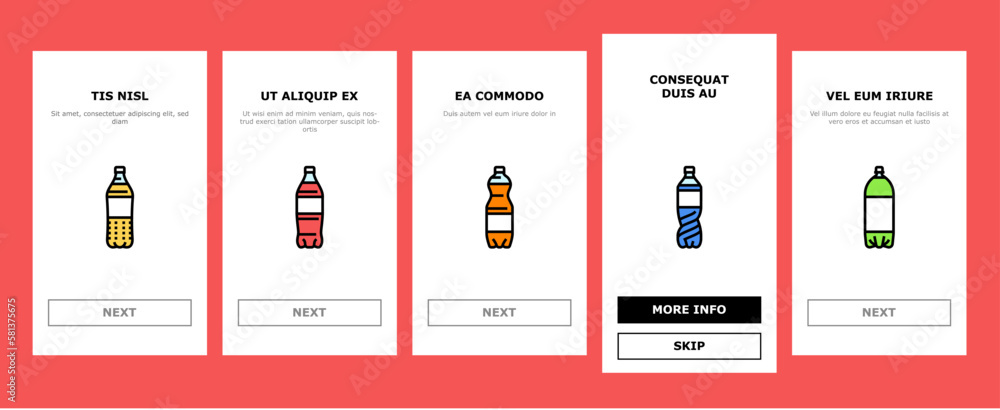 bottle plastic water drink empty onboarding icons set vector bottle plastic water drink empty onboarding icons set vector