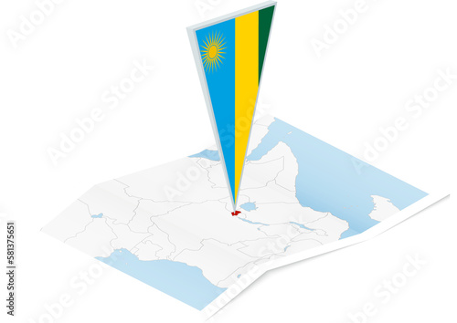 Rwanda map with triangular flag in Isometric style