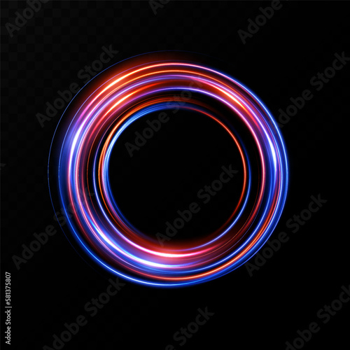 Portal and frame, abstract light lines of movement and speed. Red-blue color, light ellipse. Bright galaxy. Glowing podium. Space tunnel. Light everyday glowing effect. semicircular wave, light whirlw