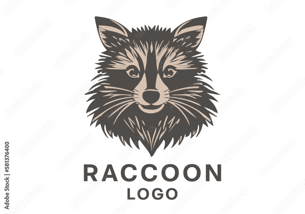 Vector portrait, stencil of a cute funny raccoon. Logo, icon or sticker. White isolated background.