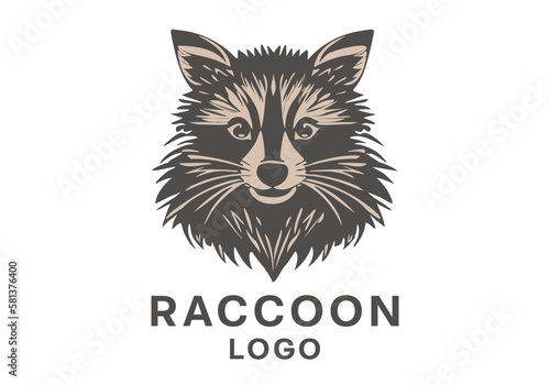 Vector portrait, stencil of a cute funny raccoon. Logo, icon or sticker. White isolated background.
