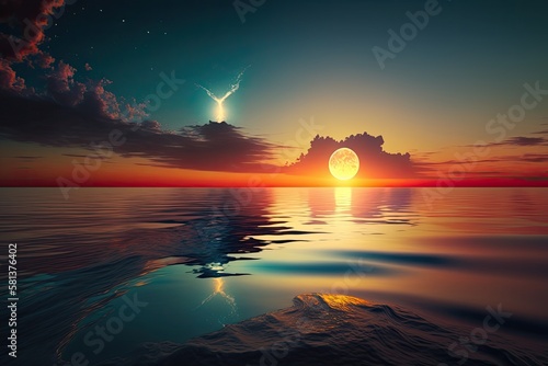 sunset on a tropical sea. a sky background. Generative AI © AkuAku