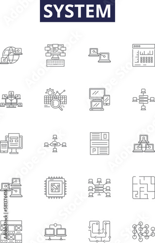 System line vector icons and signs. Computing, Technology, Software, Network, Operating, Automated, Infrastructure, Unified outline vector illustration set
